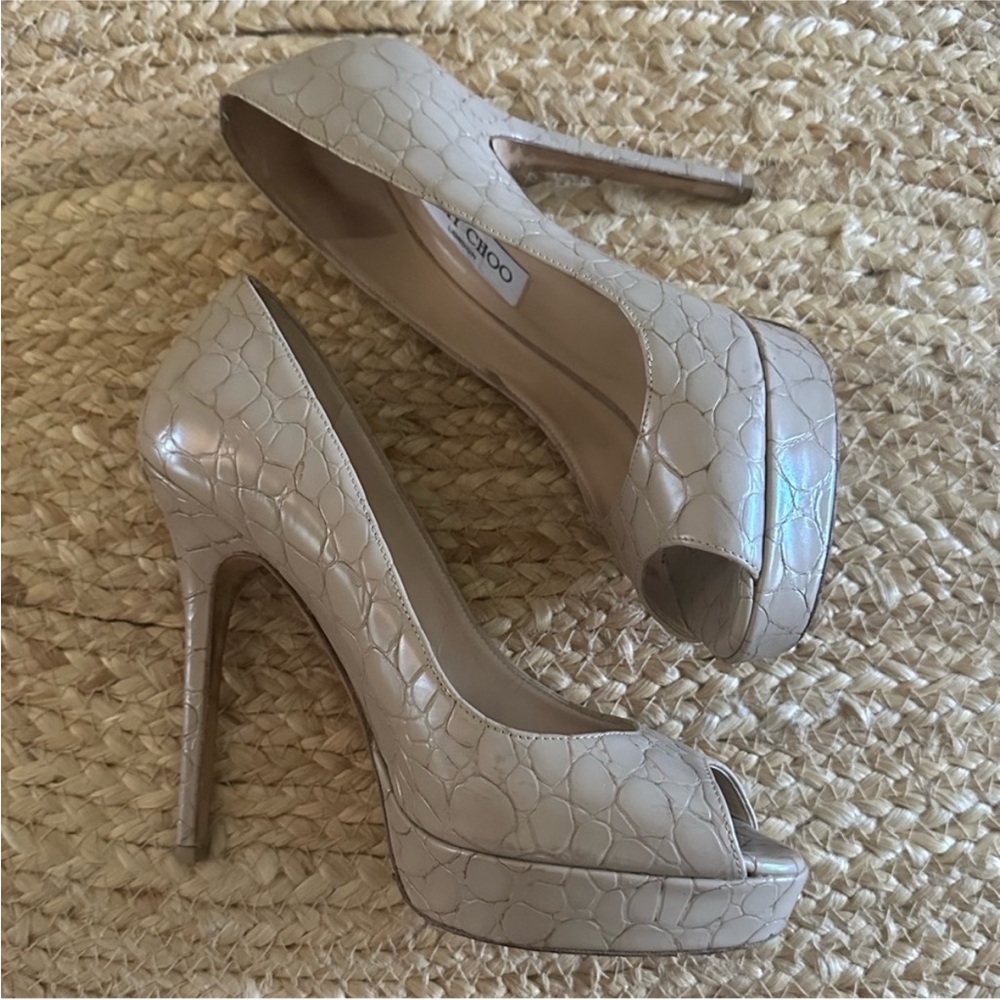 Jimmy Choo Beige Croc-Embossed Heels